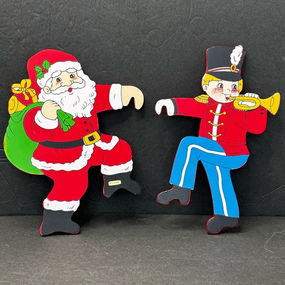 Vtg Santa And Toy Soldier Christmas Hangable Ornaments Ladder Climbers - Picture 1 of 10